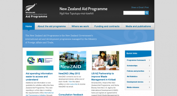 The New Zealand Aid Programme, Home page